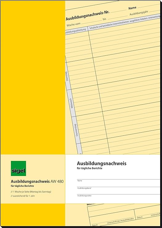 SIGEL AW480 Ausbildungsnachweisheft / Berichtsheft für tägliche Eintragungen, A4, 28 Blatt