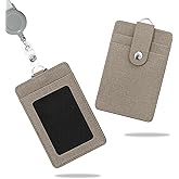 Wocoxo ID Badge Holder with Retractable Lanyard, Vertical PU Leather ID Badge Card Holder with 2 Card Slots (Grey)