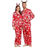 SWOMOG Couples Matching Pajamas Set Women & Men Satin Long Sleeve Sleepwear Soft Button Down Pj Set Silk Loungewear