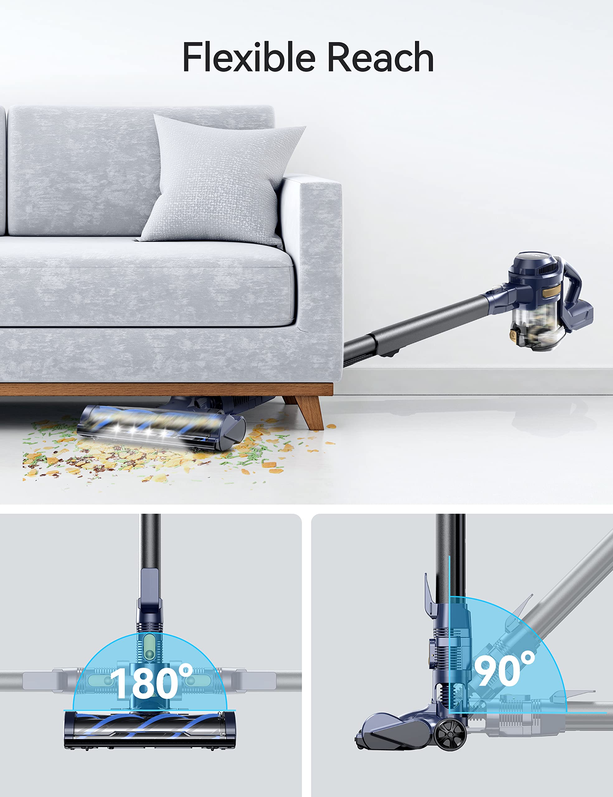 Voweek Cordless Vacuum Cleaner, Lightweight Stick Vacuum Cleaner with Powerful Suction, Detachable Battery, 1.3L Dust Cup, 4 in 1 Handheld Vacuum for Home Hard Floor Carpet Pet Hair