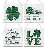 Gerrii 4 Pieces St. Patrick's Day Wall Hanging Shamrock Welcome Wooden Sign Decor Irish Clover Hanging Lucky Buffalo Plaid Tr