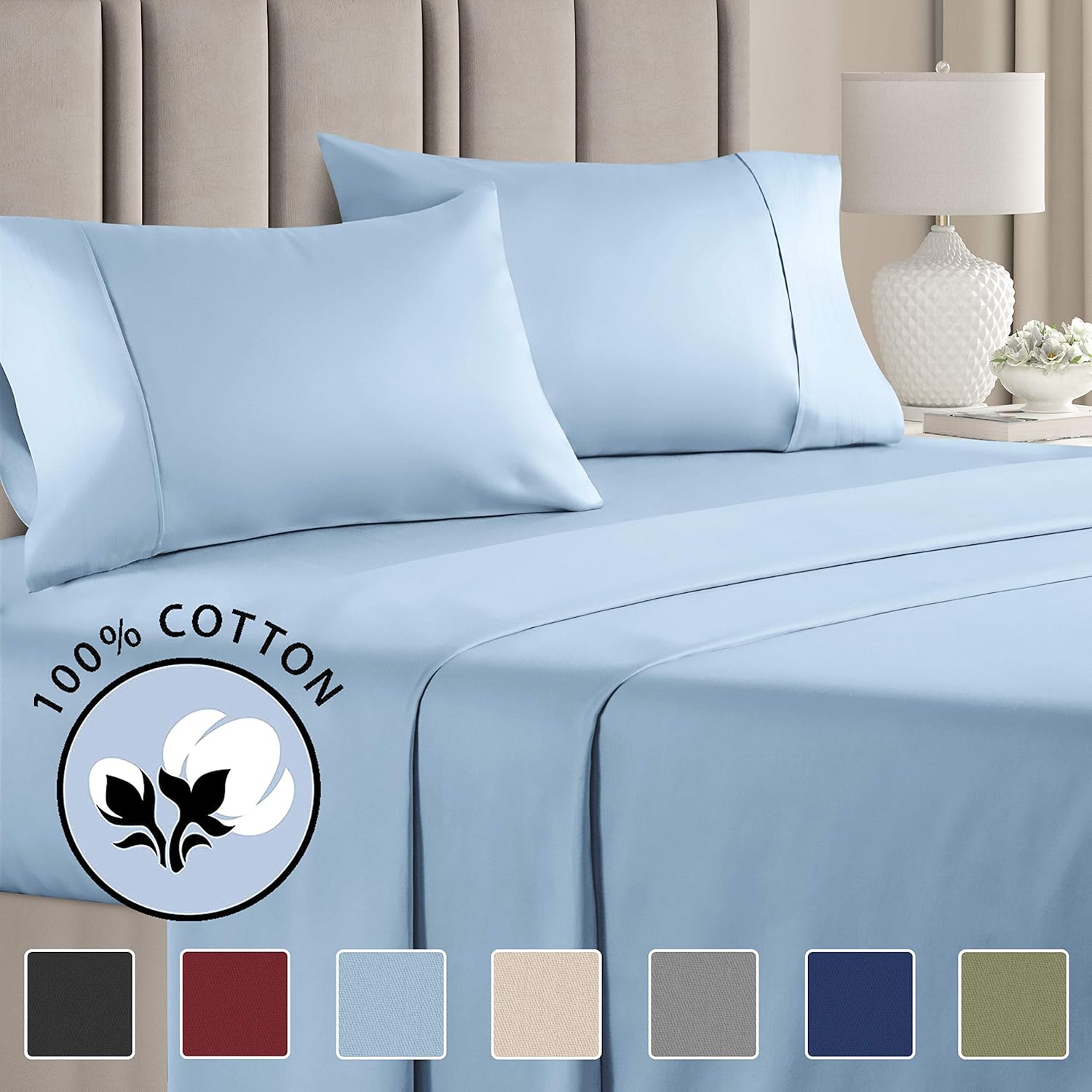 100% Cotton Twin XL Size Sheets Blue (3pc) Silky Smooth, Cooling 400 Thread Count Long Staple Combed Cotton Twin XL Sheet Set – 400TC High Thread Count Twin XL Sheets Twin XL Bed Sheets Cotton: Home & Kitchen