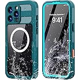 Omio for iPhone 16 Pro Max Waterproof Case Compatible with MagSafe, Magnetic Waterproof Full Body IP68 Underwater Case Built-in Screen Protector Military Grade Shockproof Case for Men Women Teal