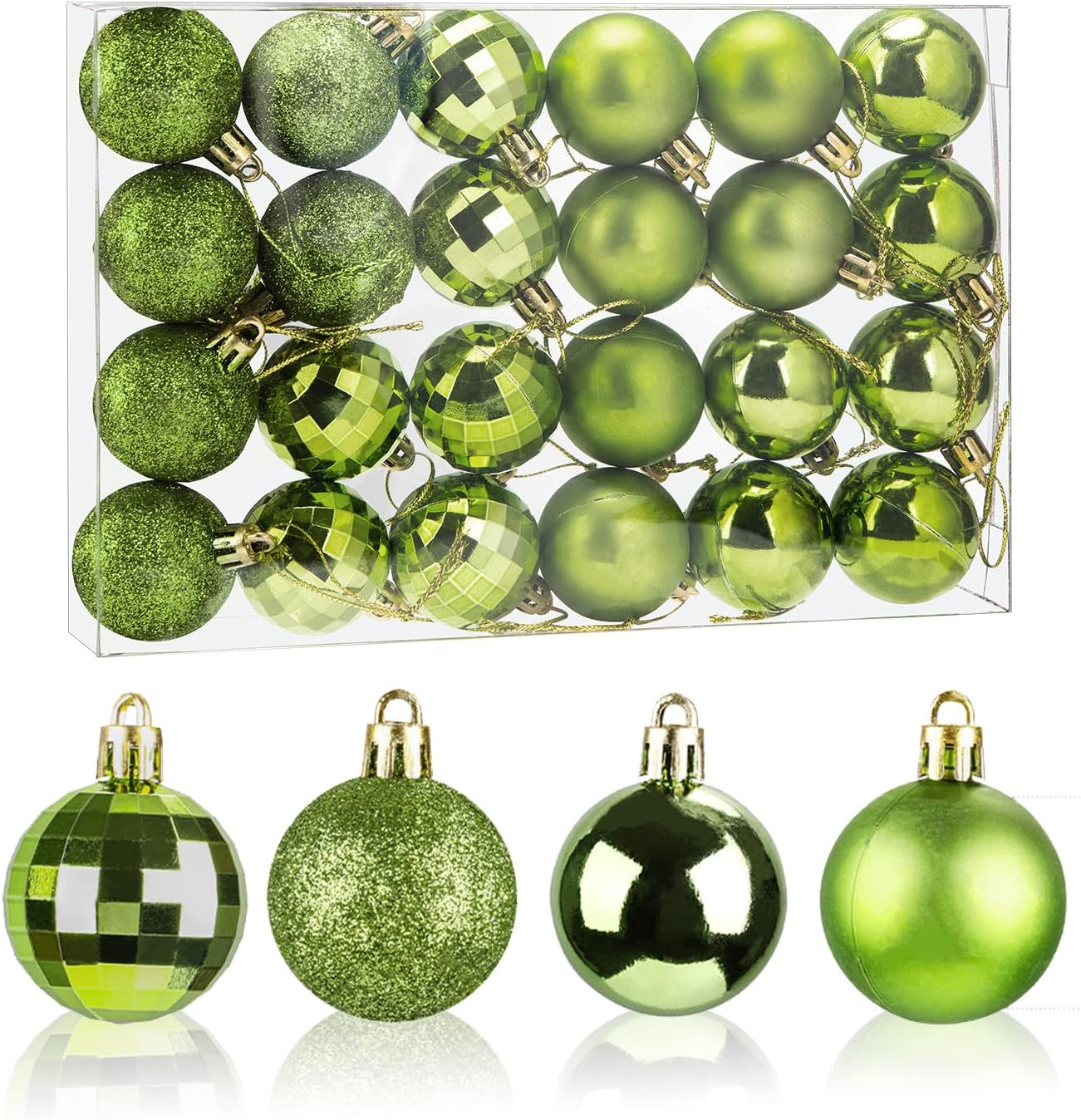 Ornaments - Aitsite 24ct Christmas Tree Ornaments Set 1.57 inches Mini Shatterproof Holiday Ornaments Balls for Christmas Decorations (Green)