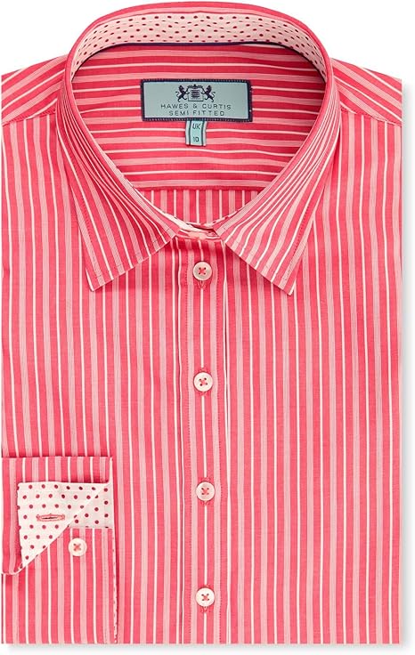 HAWES & CURTIS Womens Red & White Multi Stripe Semi Fitted Shirt - Single Cuff, Red/White, 16 at 