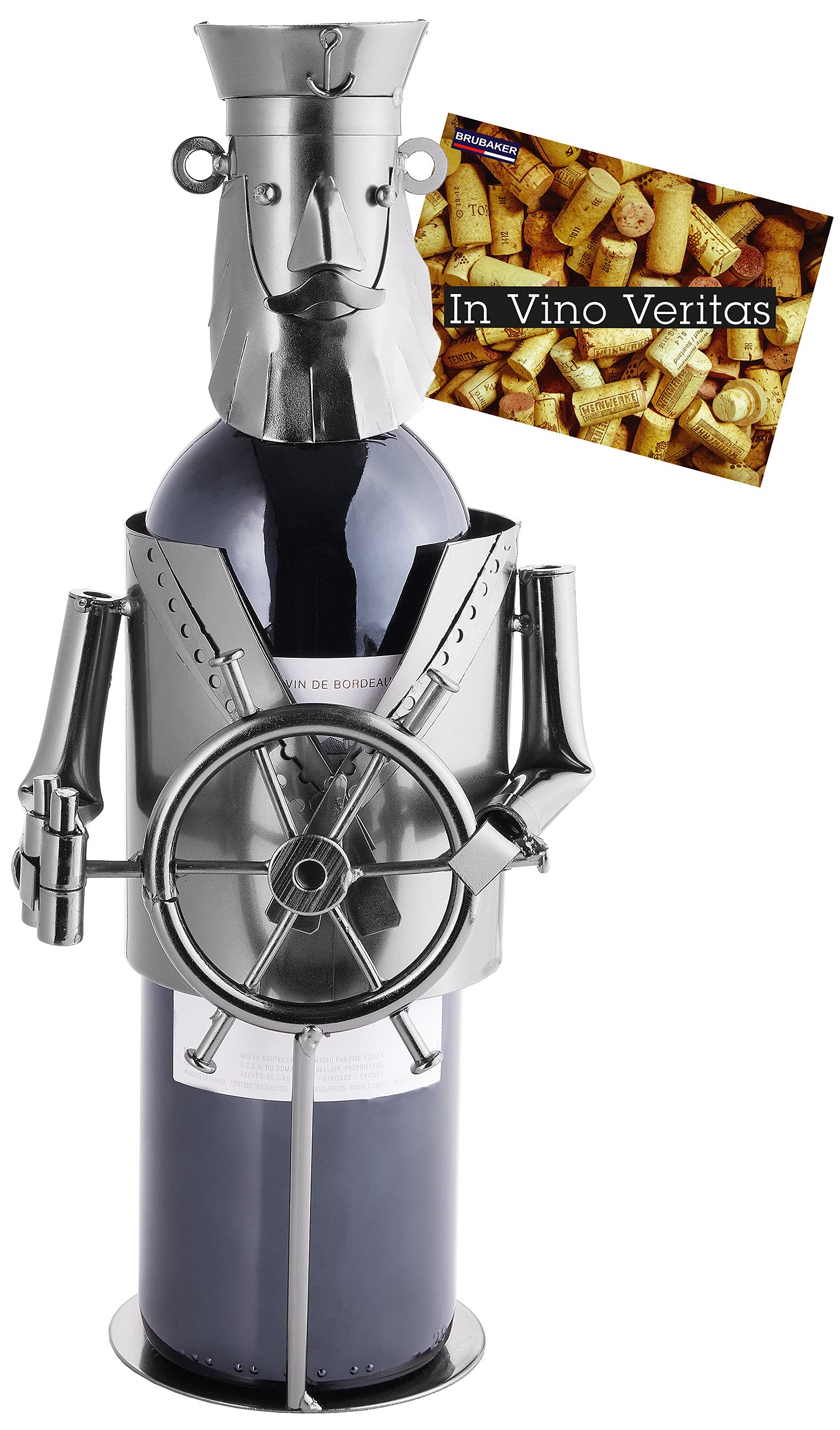 BRUBAKER Captain Wine Bottle Holder Stand Rack Home Kitchen Table Art Decoration with Gift Card