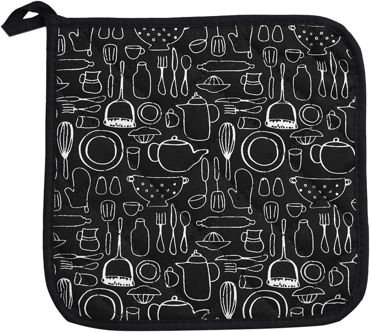 Jennice House Potholders Trivets Kitchen Heat Resistant Cotton Coasters Hot Pads Pot Holders Set of 5 for Everyday Cooking and Baking by 8 x 8Inch (Black): Home & Kitchen