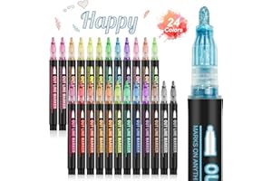 Banral Double Line Outline Pens Shimmer Markers, Christmas Stocking Stuffers for Kids Teen Girl Girls Trendy Stuff, 24 Colors Metallic Glitter Outliner Pens Set for Art Crafts