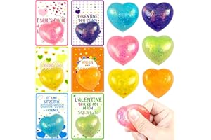 MAXDUCK Valentines Stress Ball with Cards for Kids Classroom Favors - 24pcs Valentine's Heart Stress Ball Fidget Toys for Boys Girl Toddlers Valentines Day Party Favors Supplies