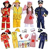 14Pcs Toddler Dress up Clothes,Boys Dress up Costumes for Play,Kids Dress up Set with Firefighter,Construction Worker,Chef,Police Costume,Toddler Boy Toys Christmas Birthday Gifts for 3-6 Years Old