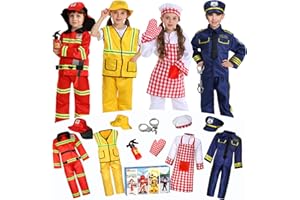 FEDIO 14Pcs Toddler Dress up Clothes,Boys Dress up Costumes for Play,Kids Dress up Set with Firefighter,Construction Worker,Chef,Police Costume,Toddler Boy Toys Christmas Birthday Gifts for 3-6 Years Old