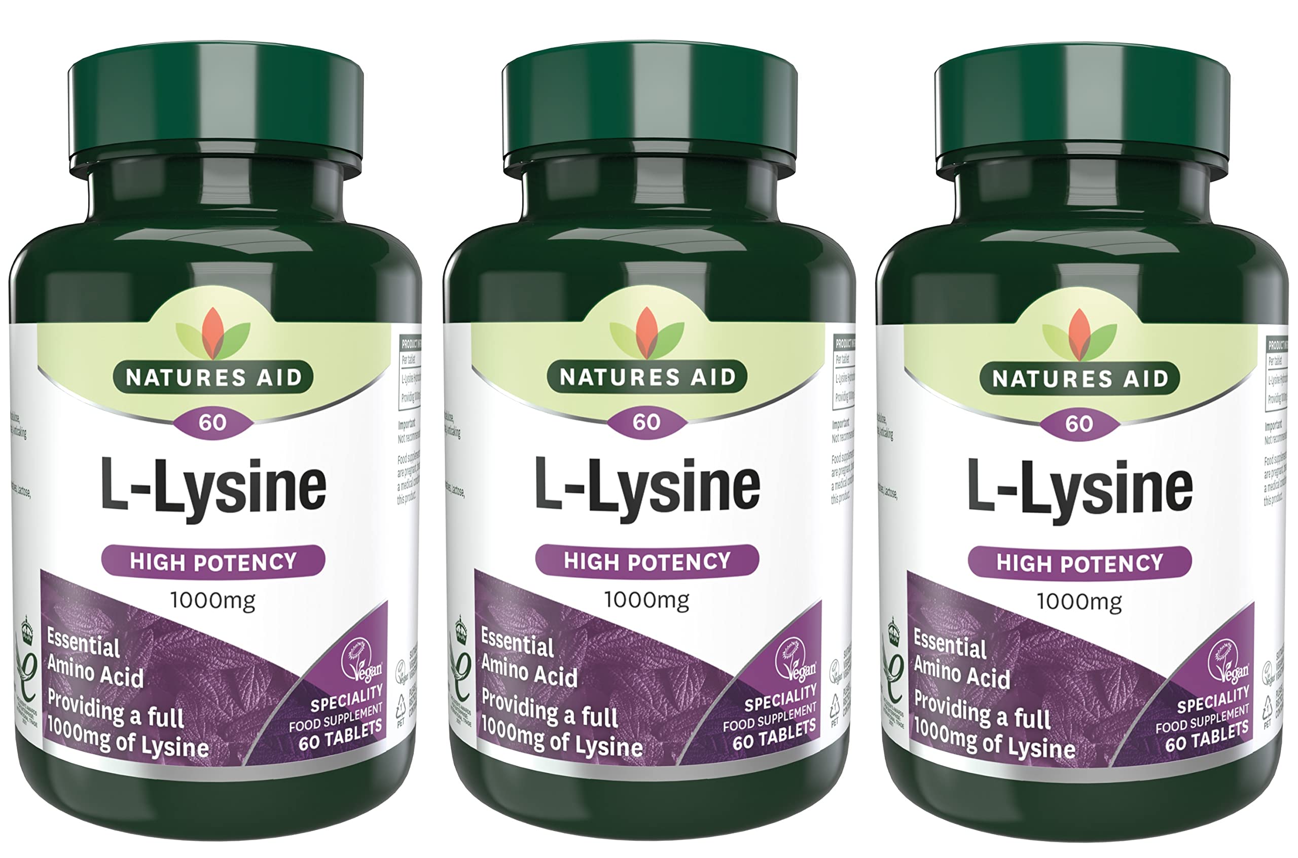 Natures Aid L-Lysine 1000mg 60 Tablets (Pack of 3)