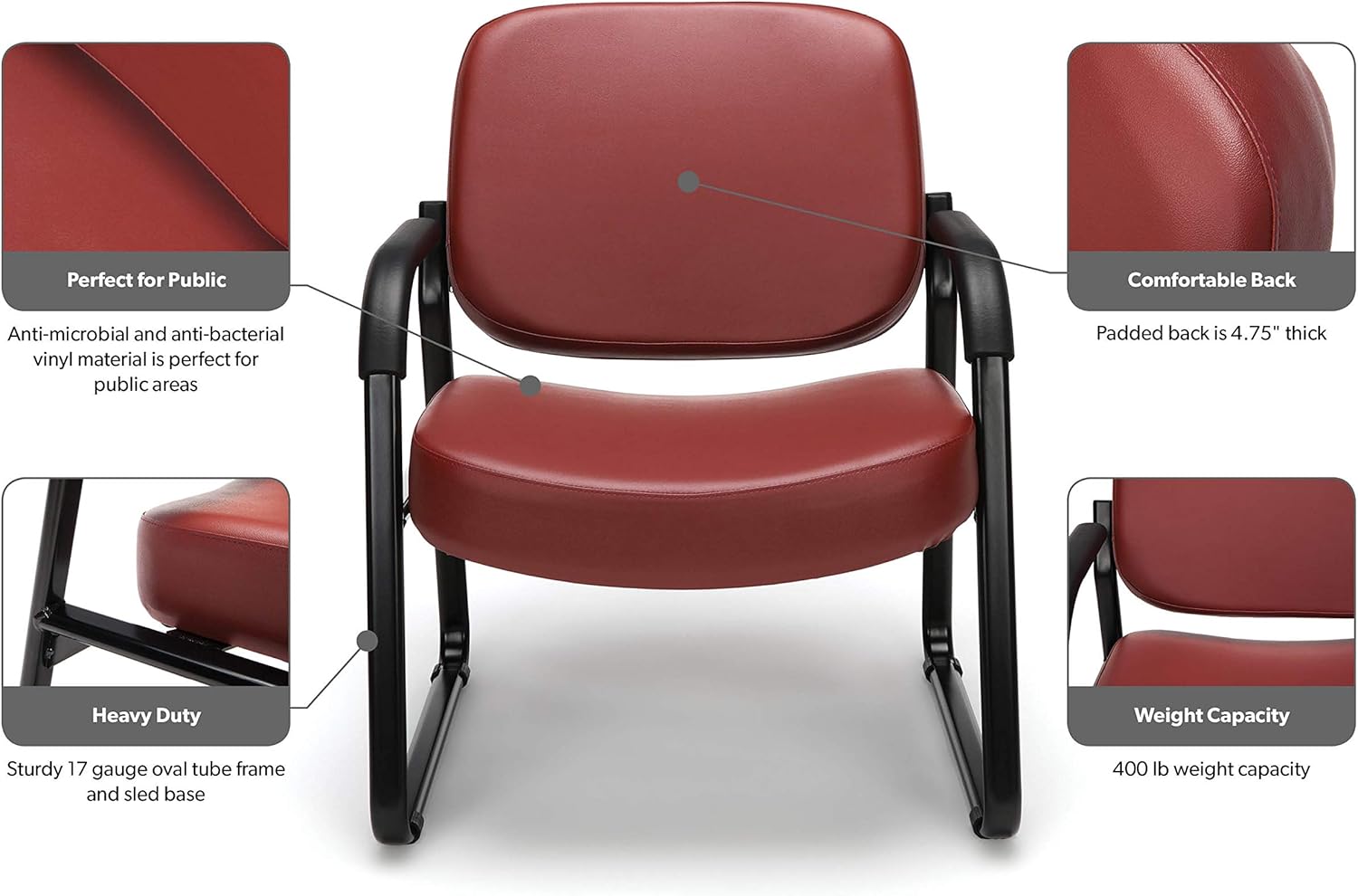 OFM Core Collection Big and Tall Guest and Reception Chair with Arms, Microbial/Anti-Bacterial Vinyl, in Wine: Furniture & Decor