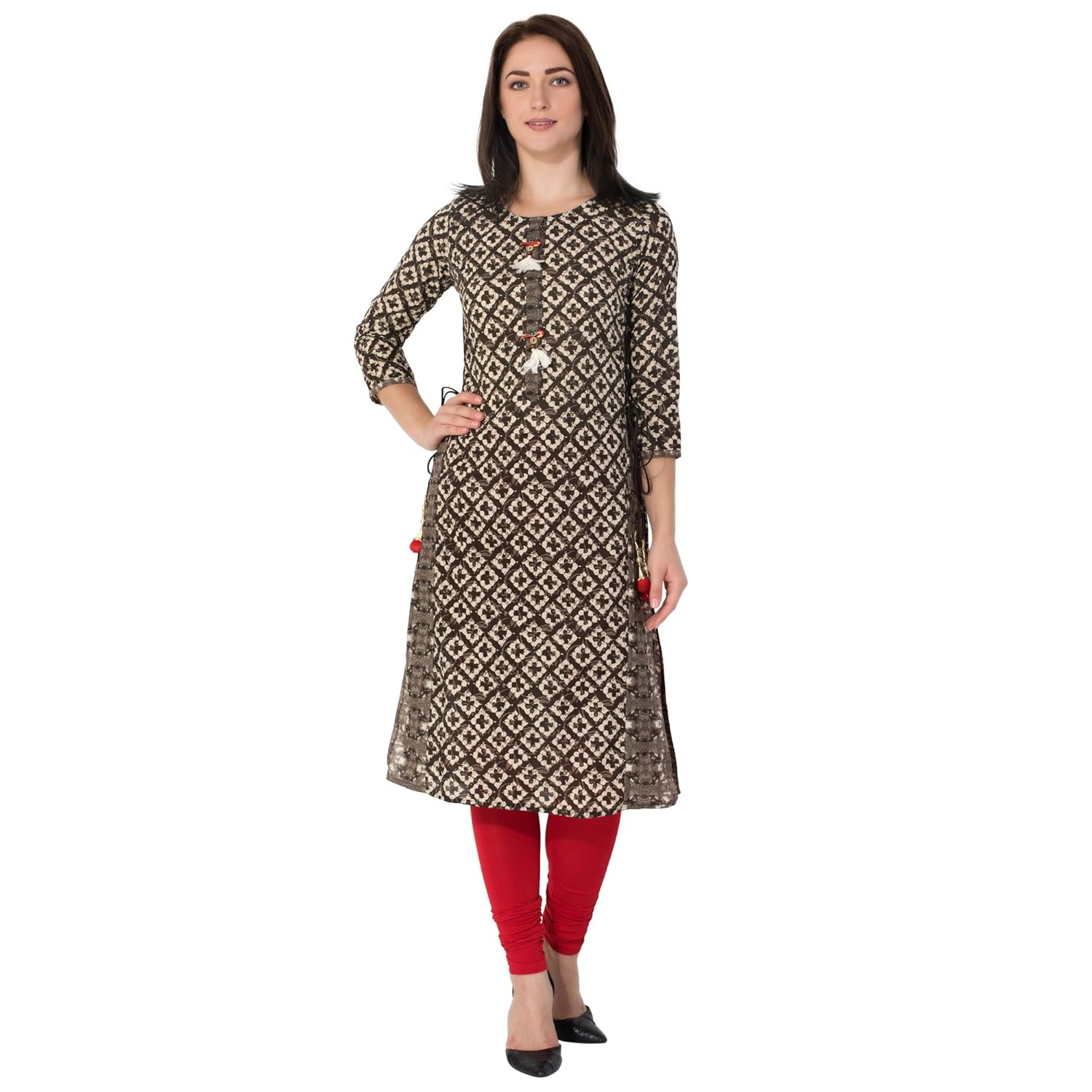 gulmohar jaipur women's cotton straight kurti (brown)