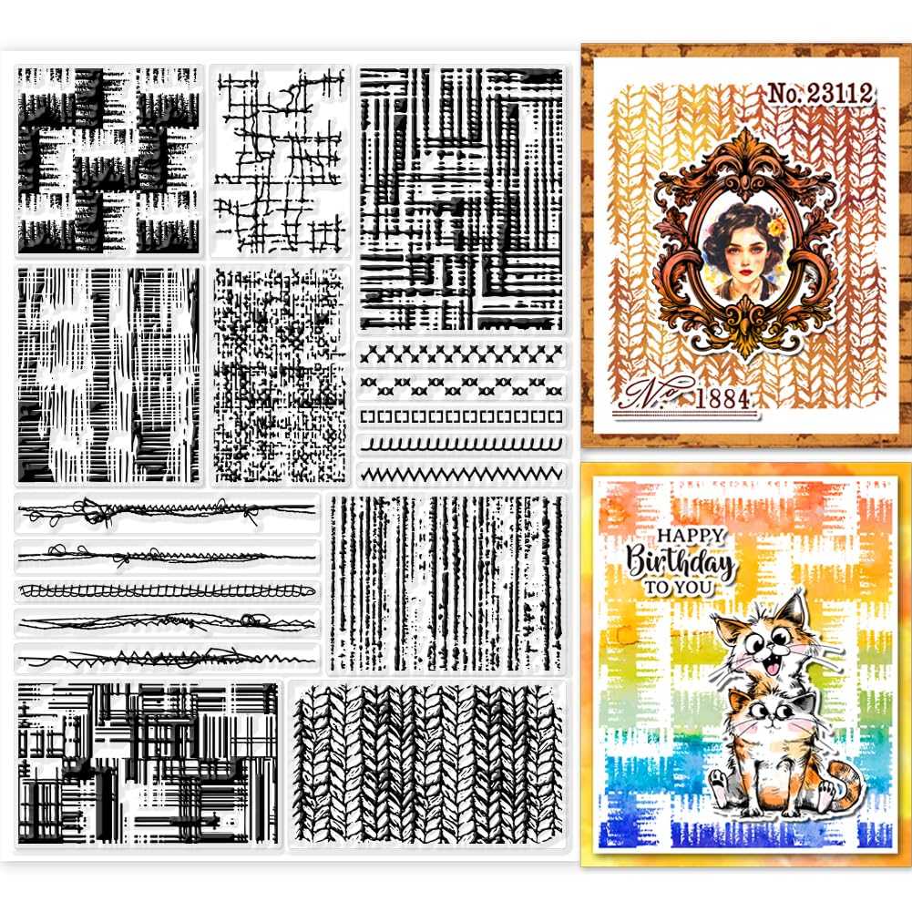 GLOBLELAND Cloth Clear Stamps for Card Making Sewing Thread Clear Silicone Stamps 29.7x21cm Graffiti Background Transparent Silicone Stamp for DIY Scrapbooking Journal Album Crafts
