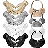 Liitrsh 8 Pack Winter Touch Screen Gloves with Winter Ear Muffs Warm Fleece Lined Knit Gloves and Foldable Earmuffs for Women