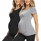 GLAMIX Women's Maternity Active Tops Short Sleeve Yoga Shirts Workout Athletic Pregnancy Clothes