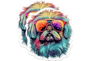 BLISS MONKEY CO. (2 Pack) Pekingese Dog Stickers - Pekingese with Sunglasses - Choose FromOver 100 Dog Breeds - 5 Inches On Longest Side - Premium Vinyl - Made in USA - BMCS0379