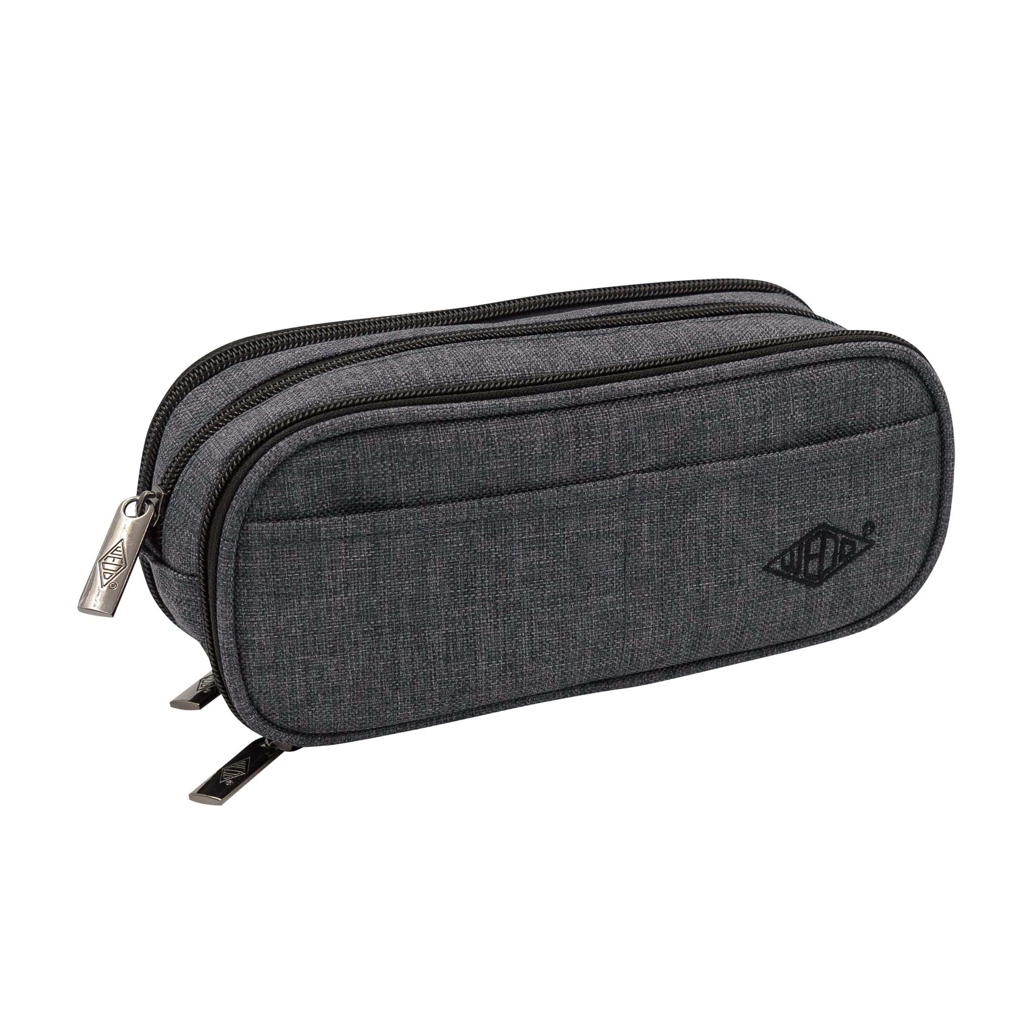 WEDO 24245037 College Pencil Case for School and University, 3 Zip Compartments, Lots of Storage Space, Made of Polyester, Grey, Gray, Pencil case