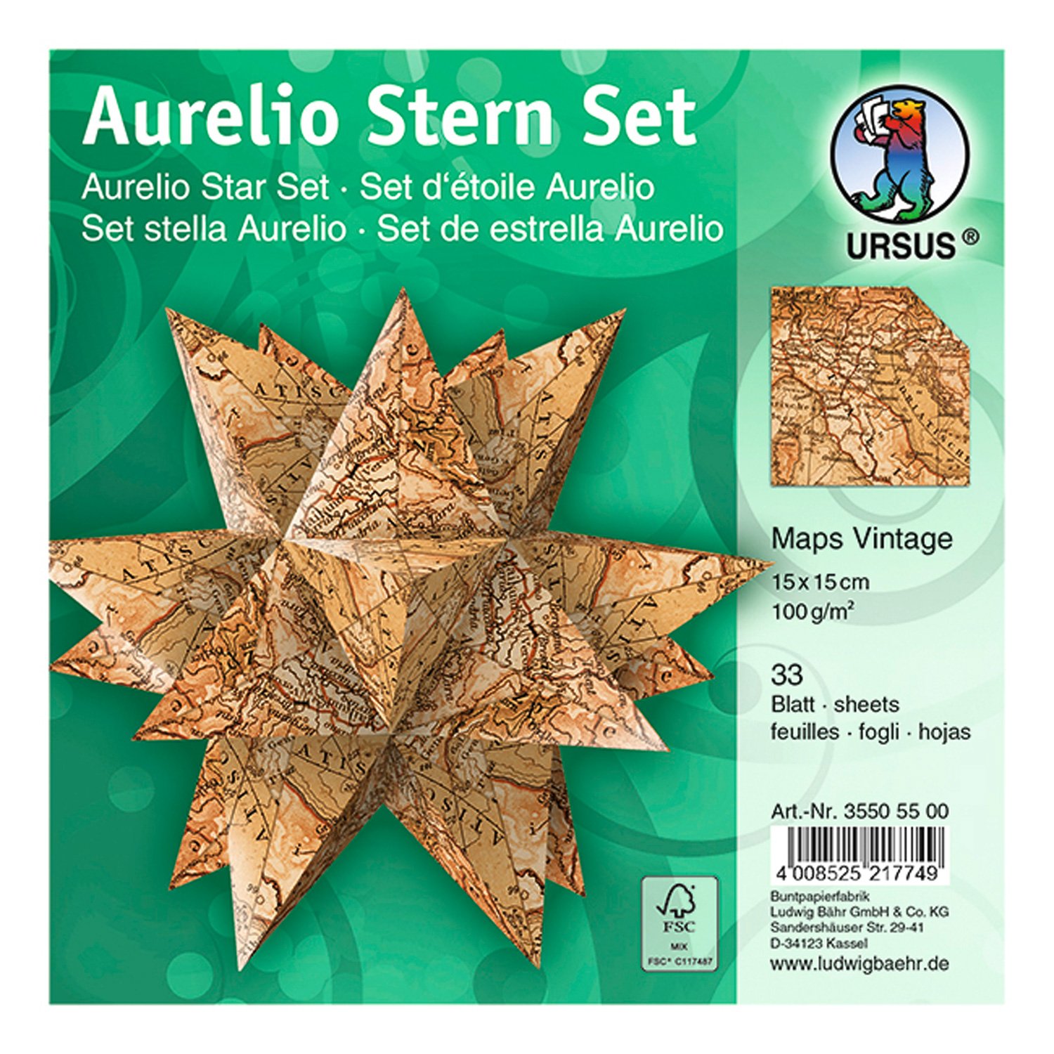 Ursus Aurelio 35505500F Folding Sheets Star Maps Vintage Brown 33 Sheets 100 g/m² Paper Approx. 15 x 15 cm Printed on Both Sides Ideal as Christmas Decoration