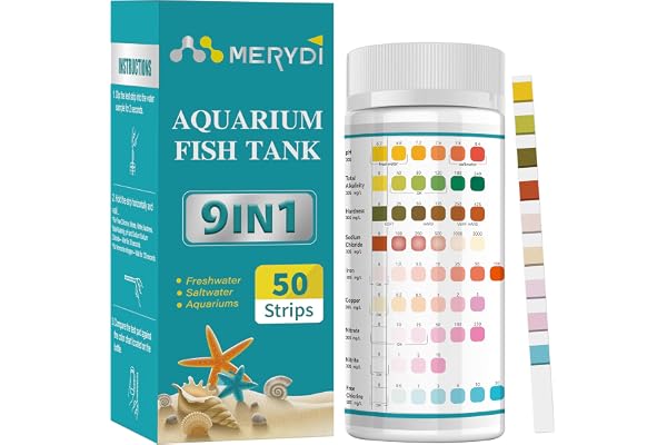 9-Way Aquarium Test Strips, Aquarium Test Kit for Fish Tanks & Ponds 50ct | Quick & Accurate Water Testing Iron Copper Sodium