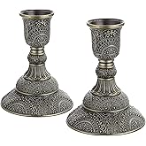 OwnMy Set of 2 Taper Candle Holders Vintage Metal Pillar Candlestick Holders 4”H, Elegant Brass Candle Stick Holders Decorative Candelabra Set for Dining Table Centerpieces Wedding, Antique Bronze