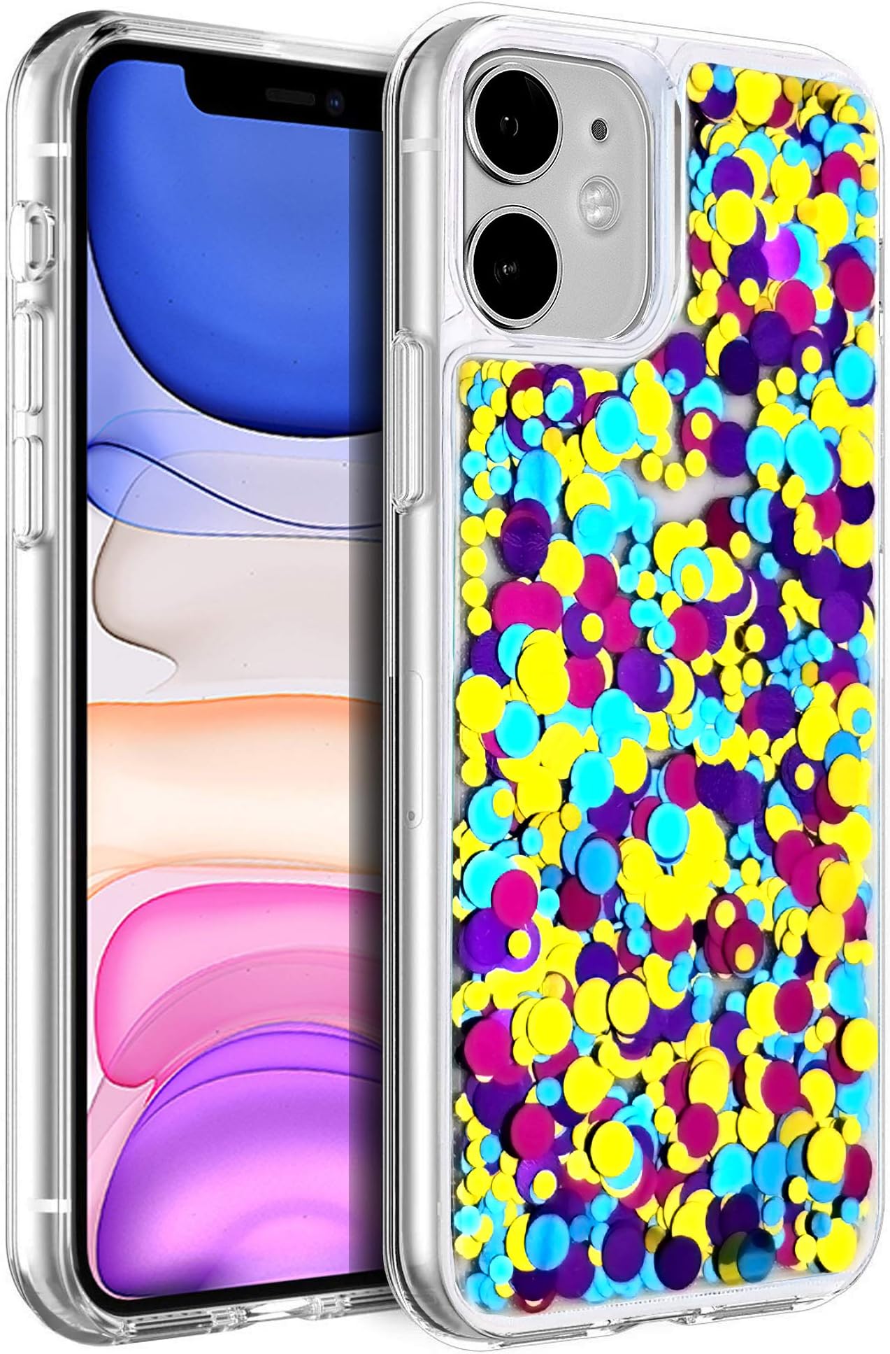 Waterfall Confetti Case for iPhone 11 (6.1 inch) Clear Soft TPU Liquid Quicksand Bling Sequin Sparkle Glitter Bumper Girl Women Cover for iPhone11 (Colorful)