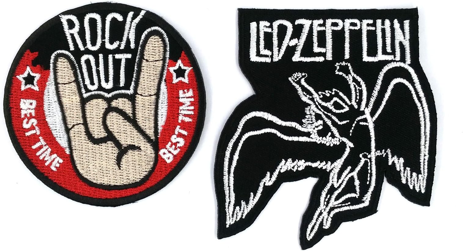 Set_ROCK020 - Led Zeppelin and Rock Out Patch (2 Pcs Heavy Metal Applique Embroidered Patches - Rock Band Iron on Patches)