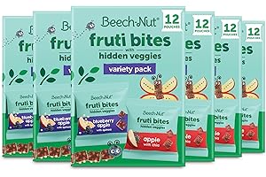 Beech-Nut Toddler Snacks Fruti Bites with Hidden Veggies Quinoa & Chia, Fruit Snack Variety Pack for Babies and Toddlers, 6 Boxes (72 Individually Wrapped Packs)