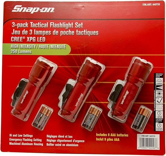 SnapOn 3Pack Tactical LED Flashlight Set, Flashlights Amazon Canada