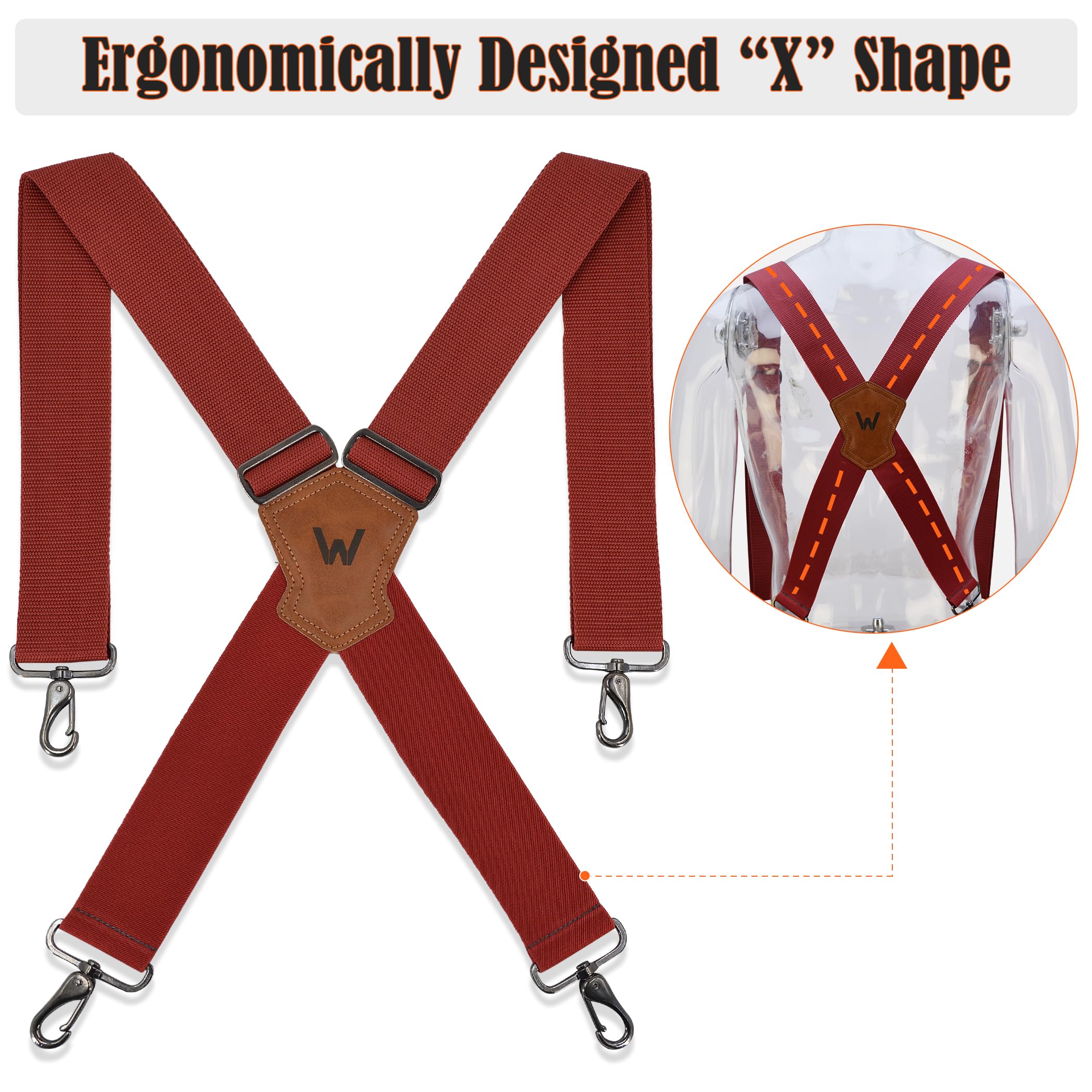 WELKINLAND 2Inch-Wide Heavy Duty Work Suspenders for Men