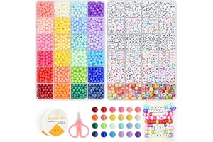 JOJANEAS 6mm Pony Beads Kit Rainbow Round Beads Kit Bracelet Making Kit for Girls Beads for Bracelets Making Friendship Bracelet Kit Letter Beads for Jewelry Making Bracelet Beads