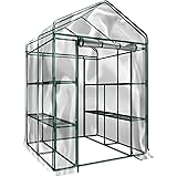Plant Large Walk in Greenhouse with Clear Cover - 12 Shelves Stands 3 Tiers Racks - Herb and Flower Garden Green House