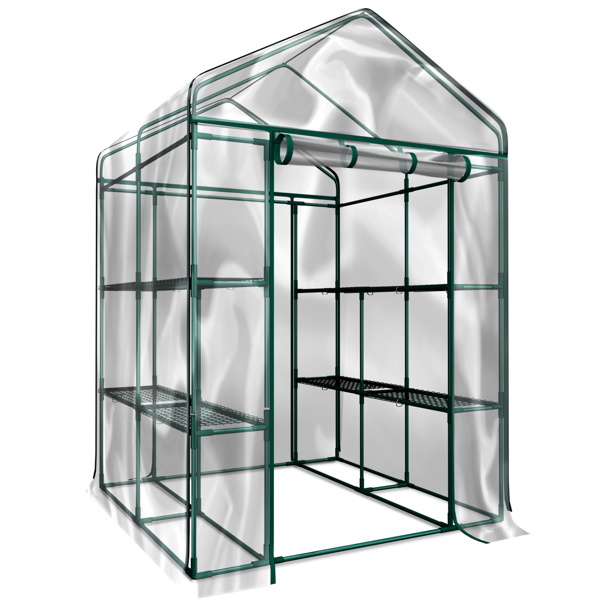 Photo 1 of Greenhouse - Walk in Greenhouse with 8 Sturdy Shelves and PVC Cover for Indoor or Outdoor Use - 56 x 56 x 76-Inch Green House by Home-Complete