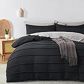 Oli Anderson Black Duvet Cover King Size - Pleated King Duvet Cover, 3PCS Soft and Breathable Textured Bedding Set with Zipper Closure(Black,104"x90")