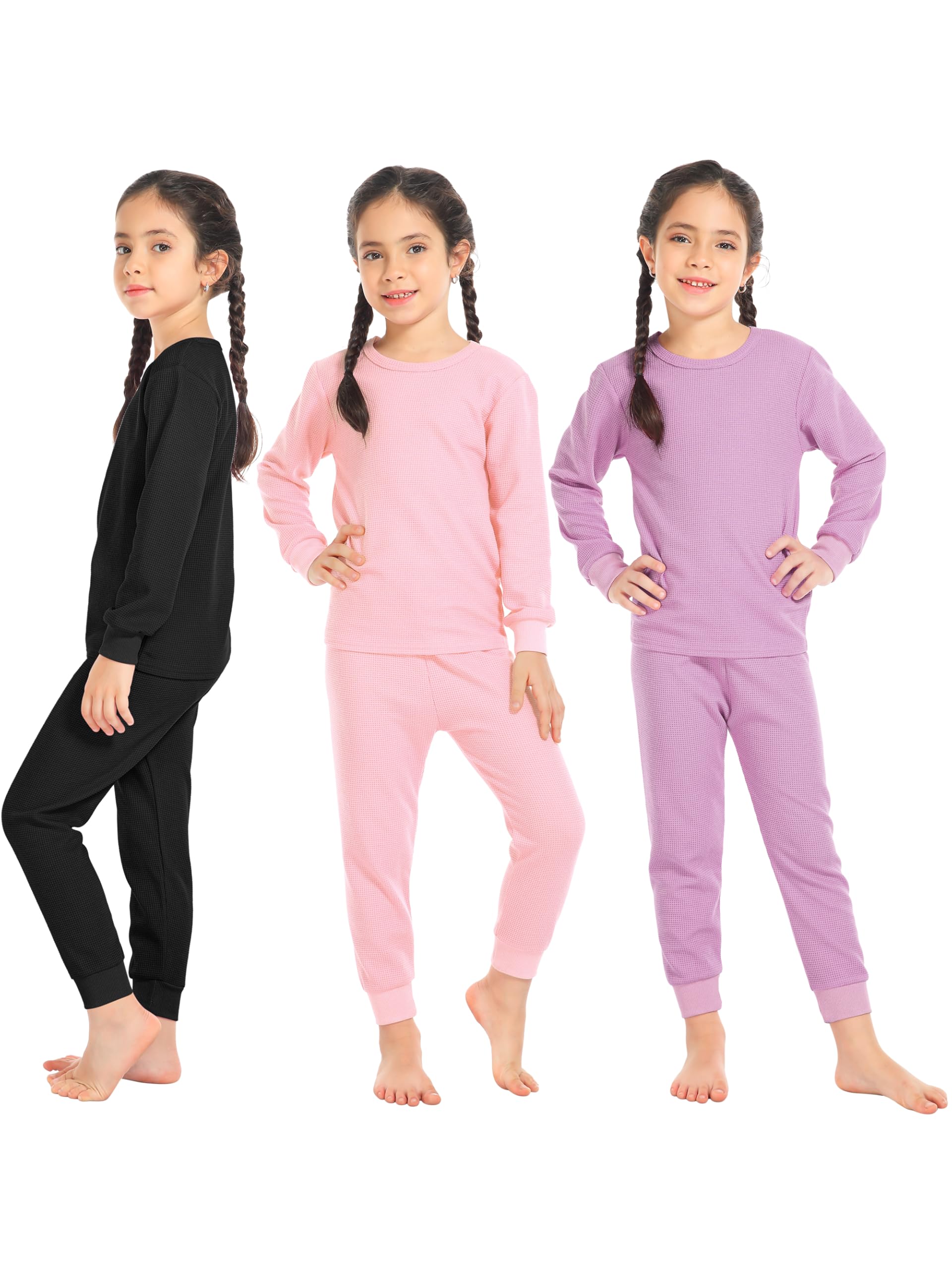 Resinta 3 Sets Girls Waffle Thermal Underwear Set