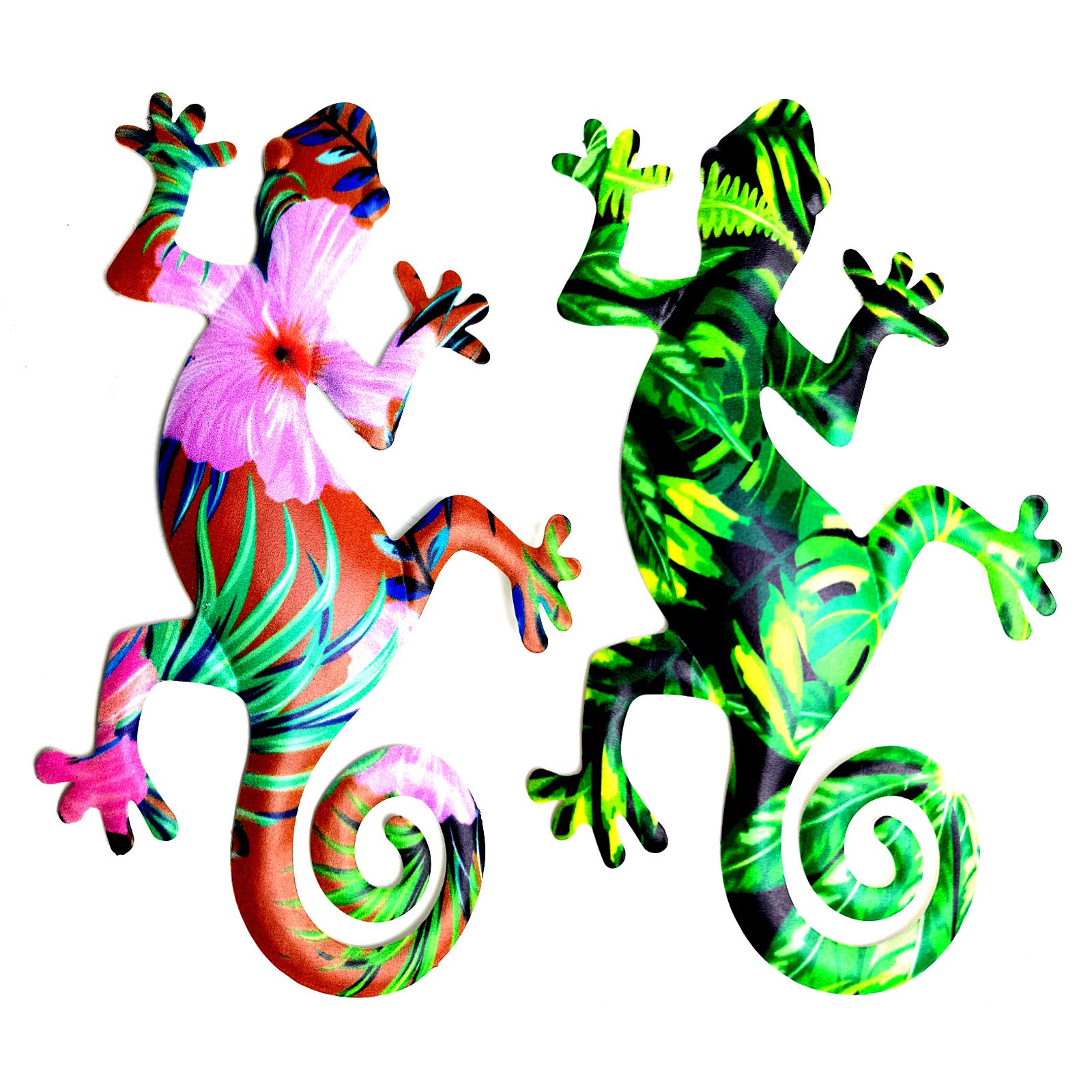 TYFG Metal Gecko Ornaments,Garden Ornaments Outdoor Decor Wall Art 2 Pack Colorful Garden Decorations Wall Sculptures Indoor or Outdoor Home Decorations