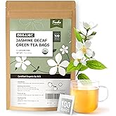 Fescha Organic Decaf Jasmine Green Tea Bags Flower-scented Tea (100-count), Eco-Conscious Tea Bags, Packed by Resealable Kraft Bag