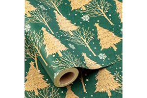 MAYPLUSS Green Kraft Christmas Wrapping Paper - 17Inch X 33Feet - Recyclable Festival Holiday Winter Woodland Matte Green Christmas Tree Kraft Gift Wrap Paper for Holiday, Party Decor, Celebration