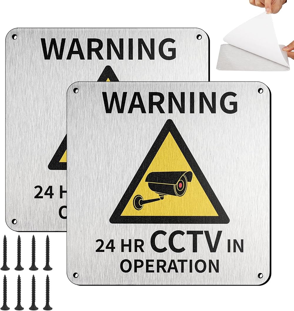 Moosono 24 HR CCTV In Operation Sign 15cm x 15cm 2 Pack Aluminium