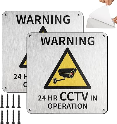 Moosono 24 HR CCTV In Operation Sign 15cm x 15cm 2 Pack Aluminium