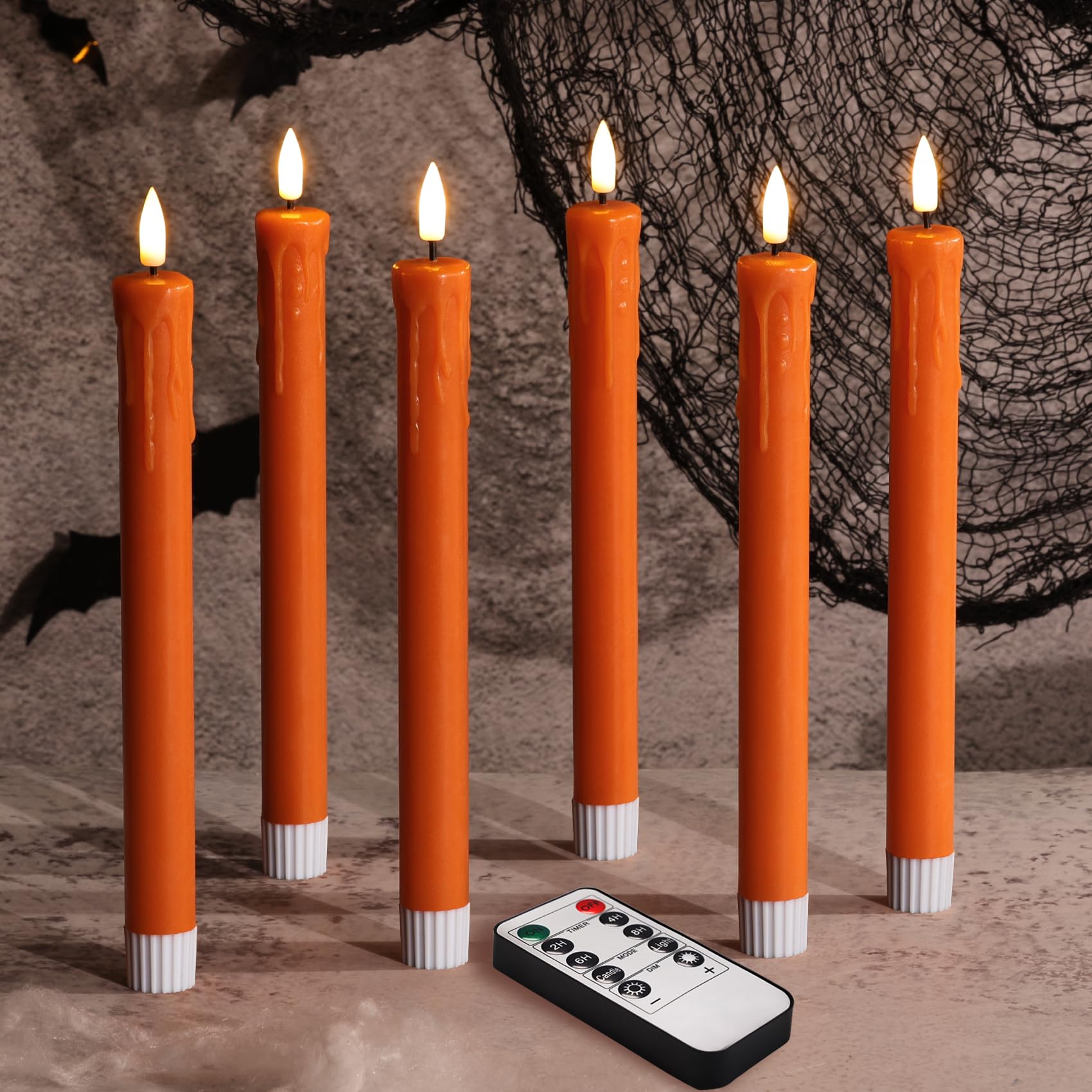 Photo 1 of Eywamage Orange Dripping Wax Flameless Taper Candles with Remote, Flickering LED Wax Candlesticks Halloween Fall Decor Set of 6