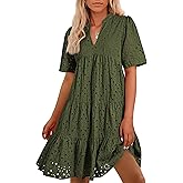 BTFBM Womens Boho Summer Dresses 2026 Spring V Neck Short Sleeve Hollow Out Lace Ruffle Casual Beach Mini Vacation Dress