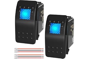 Joinfworld Marine Rocker Switch 12V 24V Lighted Rocker Switch 12 Volt 20A Blue LED 3 Pin SPST ON/Off Waterproof for Boat UTV 