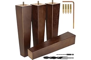 AIRY ABODE Brown Square Furniture Legs - Furniture Feet for Couch, Chair, Sofa, Dresser, Bed, Cabinet, Ottoman - Easy to Install Wood Legs With Included Installation Hardware and Instructions-Set of 4, 12 Inches