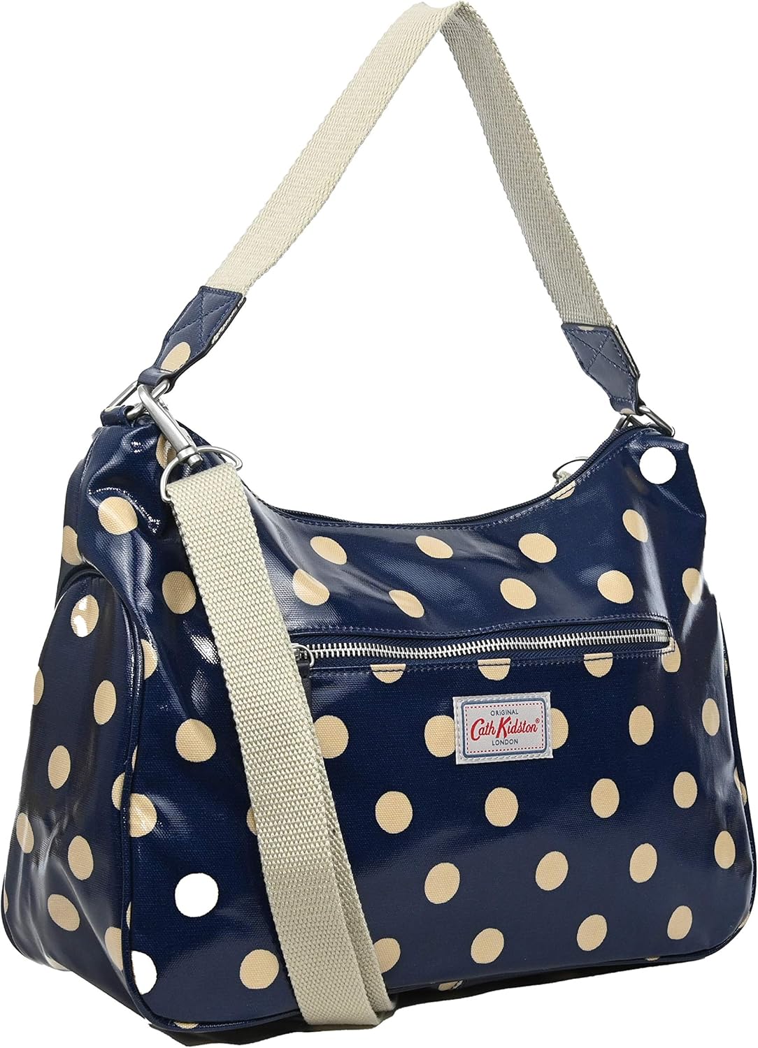 Cath Kidston Curved Zipped Shoulder Cross Body Bag Button Spot in Navy