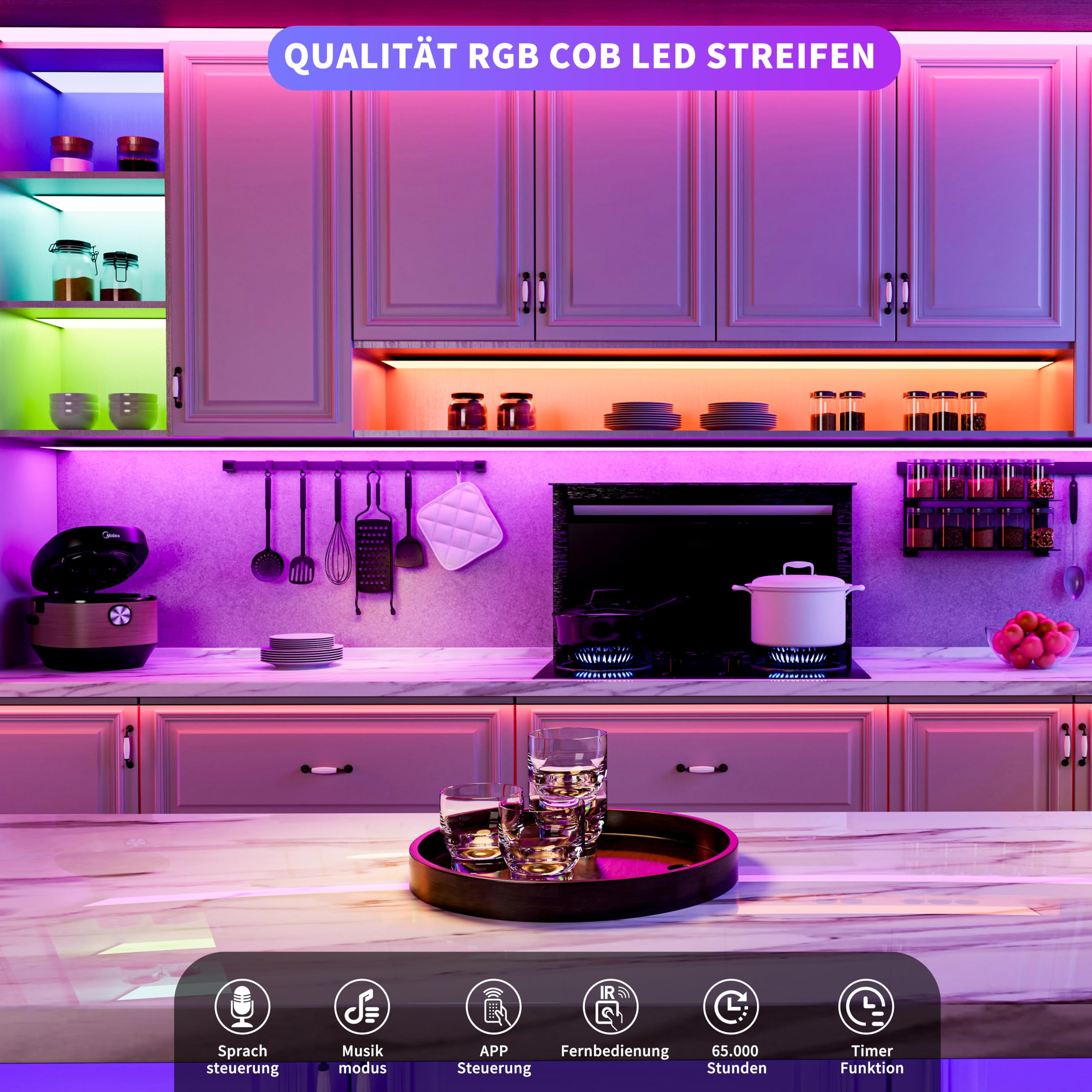 OULARA WIFI RGB COB LED Streifen 6M Dimmbar LED strip Licht DC24V,Farbe Wechsel Smart Funktioniert mit Tuya/Alexa/Google Assistant,Mehrfarbiges Flexibles LED band Licht für home DIY Dekoration 6