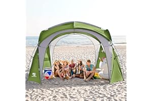 UNICAMPER Beach Tent 12 X 12ft Large UPF50+ Pop Up Canopy with 2-Pcs Side Wall, Sun Shelter Rainproof, Waterproof for Camping Trips, Backyard Fun, Fishing, Parties, Or Picnics(Green)