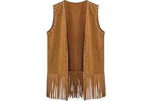 PISTHA Women's Fringe Vest 70s Hippie Rivets Tassel Vest Sleeveless Western Cowgirl Costume for Halloween and Hippie Party