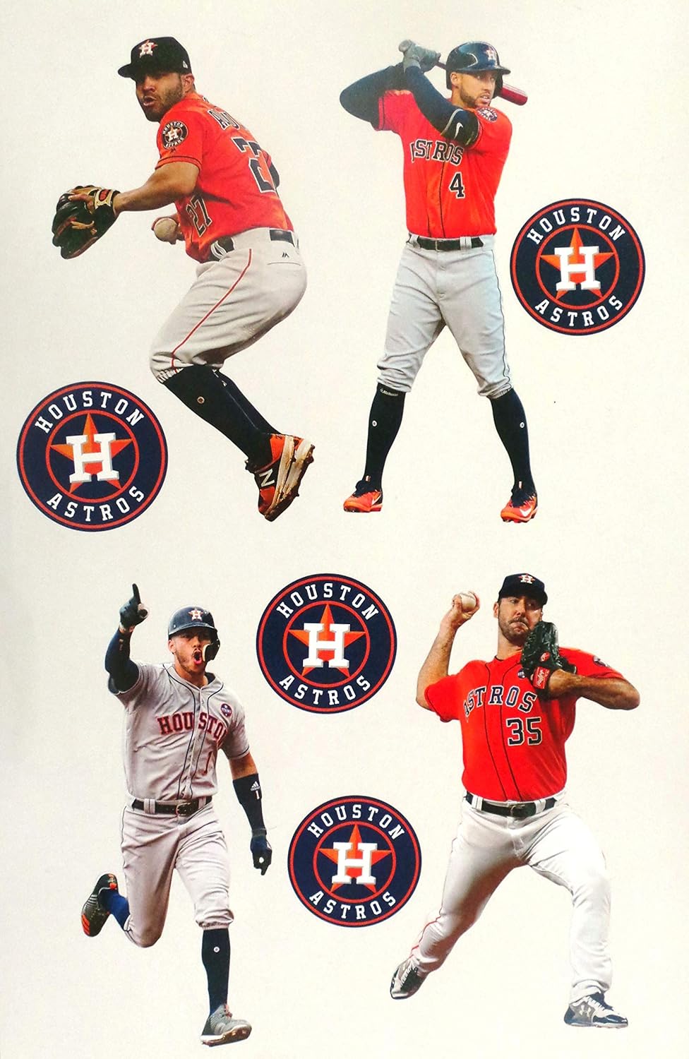 FATHEAD Houston Astros Mini Graphics Team Set 4 Players + 4 Astros Logo Official MLB Vinyl Wall Graphics Each Player 7" INCH - Altuve, Correa, Springer, Verlander
